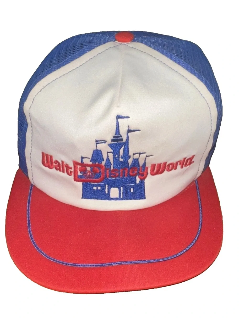Vintage Walt Disney World Trucker Hat SnapBack Cap 80s Blue Red